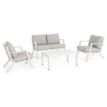 Set mobilier pentru gradina/terasa 4 piese Harley, Bizzotto, aluminiu/tesatura ofelin, alb