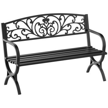 Outsunny Bancă de Grădină pentru Exterior din Metal și Fontă, 127×60×85 cm, Negru | Aosom Romania