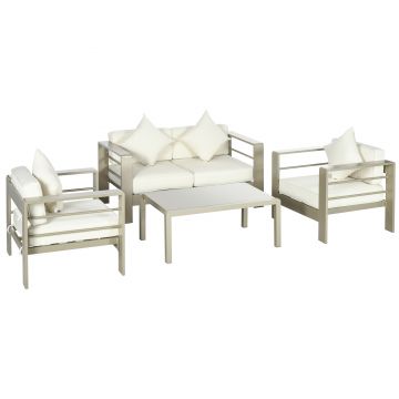 Outsunny Set de mobilier de gradina din 4 piese, cadru de aluminiu, mobilier de curte, cu sezut cu perne gros, 2 scaune | Aosom Romania