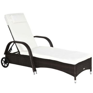 Outsunny Sezlong Relax din Ratan, Design Ergonomic cu Spătar Reglabil, Ideal pentru Grădină, Terasă, Maro | Aosom Romania