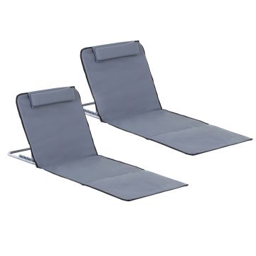 Set de 2 Saltele de Plaja Outsunny, Pliabile cu Spatar Reglabil Gri | Aosom Romania