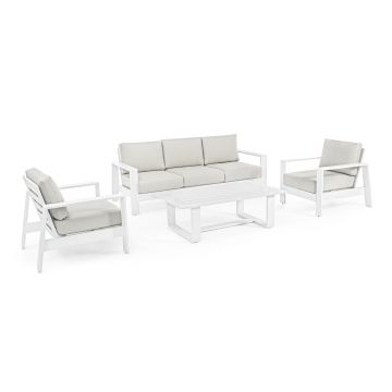 Set mobilier pentru gradina/terasa 4 piese Baltic, Bizzotto, aluminiu/tesatura ofelin, alb