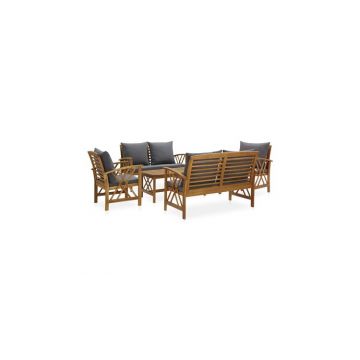 Set mobilier gradina cu perne, 5 piese, lemn masiv de acacia