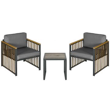 Outsunny Set de Mobilier de Grădină din 3 Piese, Set de 2 Canapele cu Perne Groase și Măsuță de Cafea, 66x68x68 cm, Gri | Aosom Romania