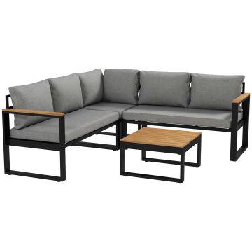 Outsunny Set de Mobilier pentru Grădină din 4 Piese cu 2 Canapele Duble, Colțar și Măsuță de Cafea, 124x61x71,5 cm, Gri | Aosom Romania