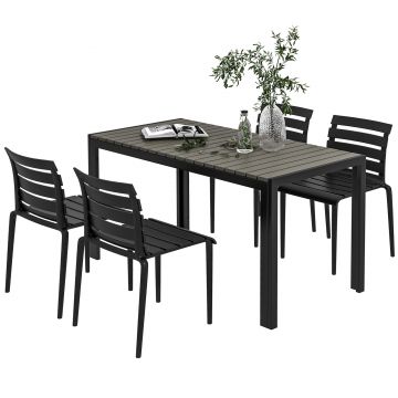 Outsunny Set de servit masa pentru gradina din 5 piese, Masa si 4 scaune stivuibile pentru exterior, cadru din otel, Negru