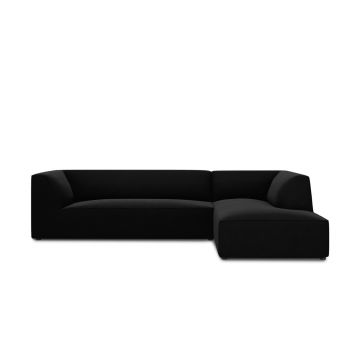 Coltar dreapta 4 locuri, Ruby, Micadoni Home, BL, 273x180x69 cm, catifea, negru