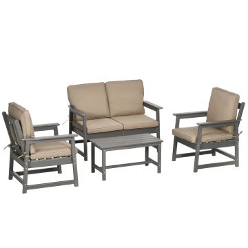 Outsunny Set Mobilier de Terasă din 4 Piese, Set Canapea Dublă, 2 Scaune și Măsuță de Cafea, 65x70x80 cm, Gri | Aosom Romania