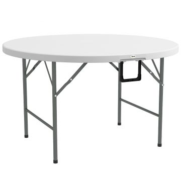 Outsunny Masă Pliabilă de Grădină Φ122 cm, Masă de Picnic Rotundă pentru 6 Persoane, Cadru Metalic, Alb | Aosom Romania