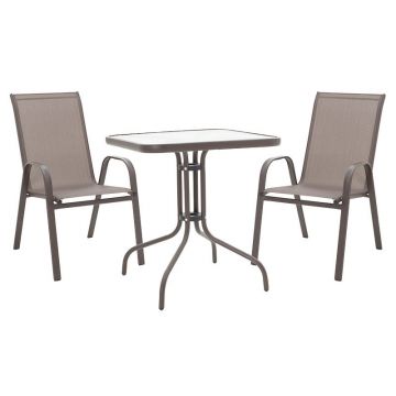 Set de gradina masa si scaune 3 bucati Watson-Calan metal negru-textilena maro 70x70x70cm