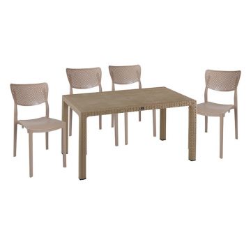 Set de gradina masa si scaune Explore, Ignite set 5 piese plastic cappuccino 150x90x73.5cm