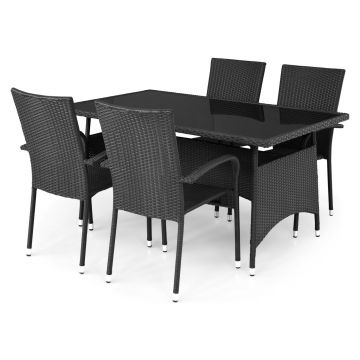 Set masa + 4 scaune, Presley, otel, negru