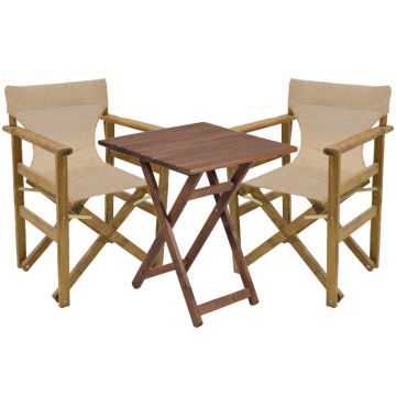 Set mobilier de gradina 3 piese Retto, Pakoworld, masa cu 2 scaune, 60x60x71 cm, lemn masiv de fag/PVC perforat, bej/ecru