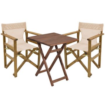 Set mobilier de gradina 3 piese Retto, Pakoworld, masa cu 2 scaune, 60x60x71 cm, lemn masiv de fag/PVC perforat, ecru