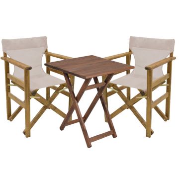 Set mobilier de gradina 3 piese Retto, Pakoworld, masa cu 2 scaune, 70x70x71 cm, lemn masiv de fag/PVC perforat, bej/alb
