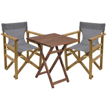 Set mobilier de gradina 3 piese Retto, Pakoworld, masa cu 2 scaune, 70x70x71 cm, lemn masiv de fag/PVC perforat, gri/alb