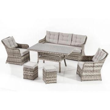 Set de lounge de grădină Vivaldi, 6 bucati, Crem, Rattan, 187 x 80x 80 cm