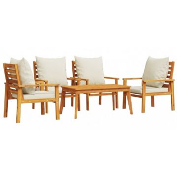 Set mobilier de gradina din lemn masiv acacia, cu perne incluse, pentru 4 persoane