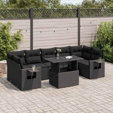 Set mobilier de grădină cu perne, 8 piese, negru, poliratan Set mobilier de grădină cu perne, 8 piese, negru, poliratan