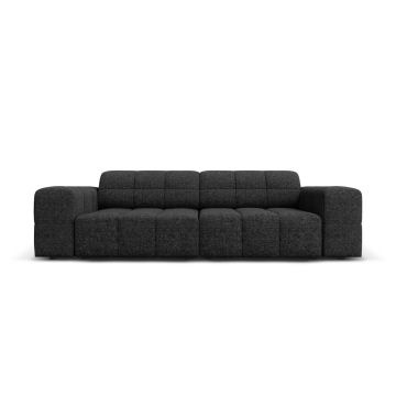 Canapea 3 locuri, Jennifer-140, Micadoni Home, 204x102x70 cm, tesatura chenille din poliester, negru