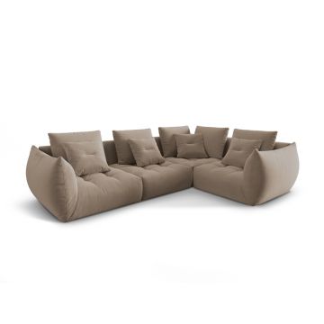 Coltar modular dreapta 3 locuri, Bloom-184, Micadoni Home, 316x216x95 cm, catifea, maro deschis