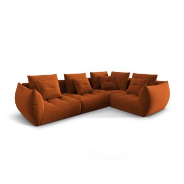 Coltar modular dreapta 3 locuri, Bloom-184, Micadoni Home, 316x216x95 cm, catifea, teracota