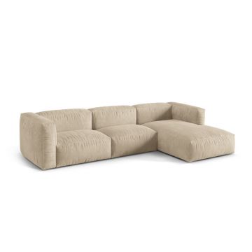 Coltar modular dreapta 3 locuri, Martina-120, Micadoni Home, 332x176x75 cm, catifea, bej deschis