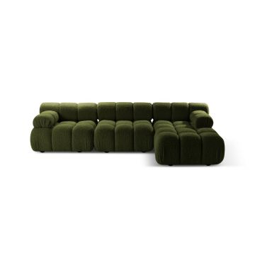 Coltar modular dreapta 4 locuri, Bellis-213, Micadoni Home, 282x155x70 cm, tesatura boucle, verde