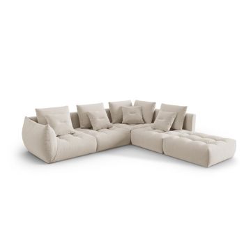 Coltar modular dreapta 4 locuri, Bloom-184, Micadoni Home, 316x310x95 cm, catifea, ecru