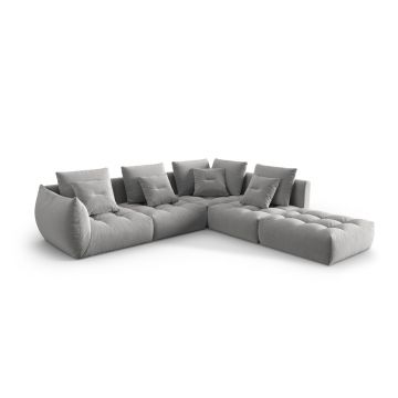 Coltar modular dreapta 4 locuri, Bloom-184, Micadoni Home, 316x310x95 cm, catifea, gri