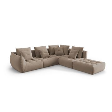 Coltar modular dreapta 4 locuri, Bloom-184, Micadoni Home, 316x310x95 cm, catifea, maro deschis