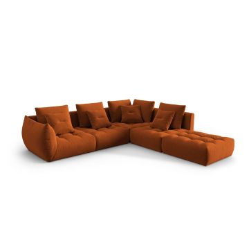 Coltar modular dreapta 4 locuri, Bloom-184, Micadoni Home, 316x310x95 cm, catifea, teracota