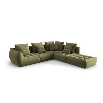 Coltar modular dreapta 4 locuri, Bloom-184, Micadoni Home, 316x310x95 cm, catifea, verde deschis