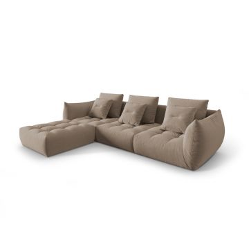 Coltar modular reversibil 2 locuri, Bloom-184, Micadoni Home, 332x216x95 cm, catifea, maro deschis