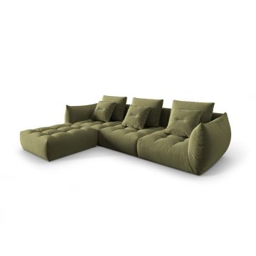 Coltar modular reversibil 2 locuri, Bloom-184, Micadoni Home, 332x216x95 cm, catifea, verde deschis