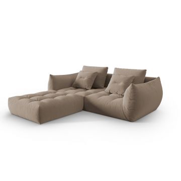 Coltar modular reversibil 3 locuri, Bloom-184, Micadoni Home, 232x216x95 cm, catifea, maro deschis