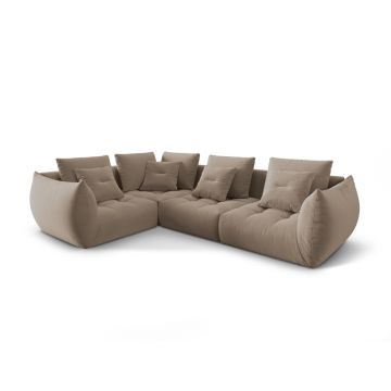 Coltar modular stanga 3 locuri, Bloom-184, Micadoni Home, 316x216x95 cm, catifea, maro deschis