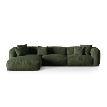 Coltar modular stanga 3 locuri, Martina-120, Micadoni Home, 332x176x75 cm, catifea, verde