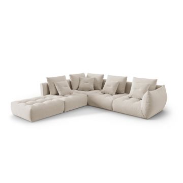 Coltar modular stanga 4 locuri, Bloom-184, Micadoni Home, 316x310x95 cm, catifea, ecru