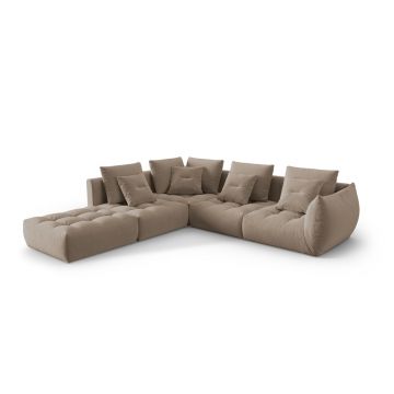 Coltar modular stanga 4 locuri, Bloom-184, Micadoni Home, 316x310x95 cm, catifea, maro deschis