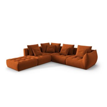 Coltar modular stanga 4 locuri, Bloom-184, Micadoni Home, 316x310x95 cm, catifea, teracota