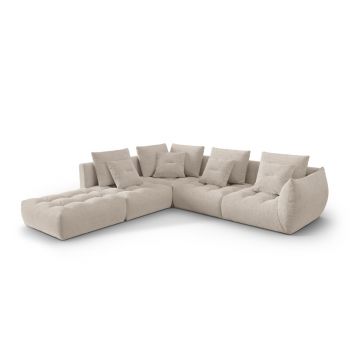 Coltar modular stanga 4 locuri, Bloom-86, Micadoni Home, 316x310x95 cm, tesatura structurata, bej inchis