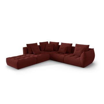 Coltar modular stanga 4 locuri, Bloom-86, Micadoni Home, 316x310x95 cm, tesatura structurata, rosu