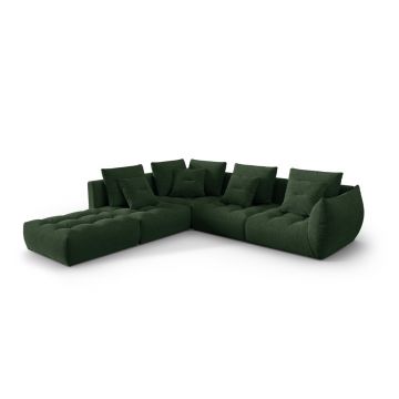 Coltar modular stanga 4 locuri, Bloom-86, Micadoni Home, 316x310x95 cm, tesatura structurata, verde muschi