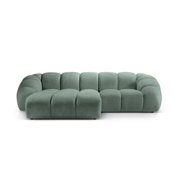 Coltar stanga 3 locuri, Diana-192, Micadoni Home, 294x182x72 cm, catifea structurata, verde menta