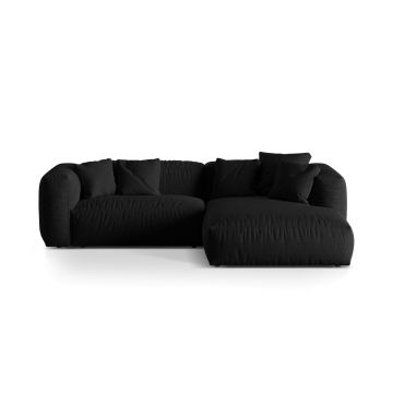 Coltar modular dreapta 2 locuri, Martina-169, Micadoni Home, 283x176x75 cm, tesatura structurata catifelata, negru