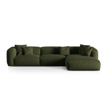 Coltar modular dreapta 3 locuri, Martina-169, Micadoni Home, 332x176x75 cm, tesatura structurata catifelata, verde