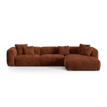 Coltar modular dreapta 3 locuri, Martina-212, Micadoni Home, 332x176x75 cm, velur, caramiziu