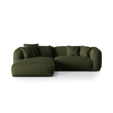 Coltar modular stanga 2 locuri, Martina-169, Micadoni Home, 283x176x75 cm, tesatura structurata catifelata, verde