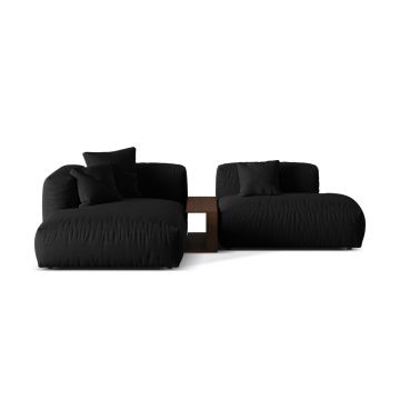 Coltar modular stanga 2 locuri, Martina-169, Micadoni Home, 285x176x75 cm, tesatura structurata catifelata, negru